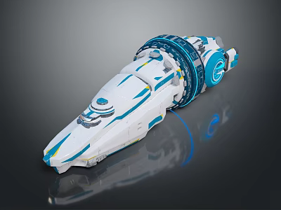 Futuristic White And Blue Spaceship With Streamlined Design Circular Rings Reflective Surface And Detailed Features 3d model