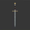 Medieval Sword With Golden Hilt Brown Handle And Silver Blade Design