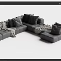 Modern Gray Sectional Sofa Design With Plush Pillows Cozy Throw Blanket And Multiple Layout Options 3d model