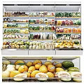 Display Refrigerator with Fresh Fruits Vegetables Packaged Foods on Multiple Shelves