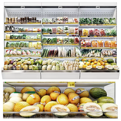 Display Refrigerator with Fresh Fruits Vegetables Packaged Foods on Multiple Shelves 3d model
