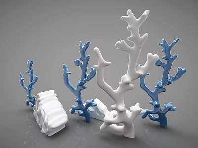 Blue And White Coral Shaped Decorative Ornament Set With Multiple Figurines For Tabletop 3d model