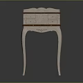 Classic Dressing Table with Carved Details Curved Legs Light Frame and Dark Wood Drawers