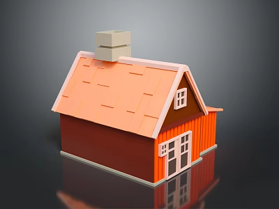 Small House With Orange Tiled Roof Chimney And Red Walls Windows 3d model