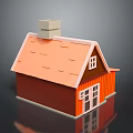 Small House With Orange Tiled Roof Chimney And Red Walls Windows
