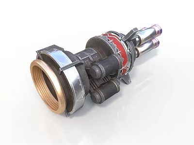 Industrial Mechanical Component Featuring Metallic Structure Red Accents Pipes And Connectors 3d model