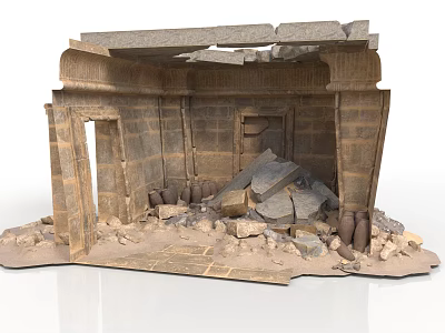 Modern Damaged Brick Structure With Collapsed Stones Broken Walls And Scattered Debris 3d model
