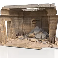 Modern Damaged Brick Structure With Collapsed Stones Broken Walls And Scattered Debris