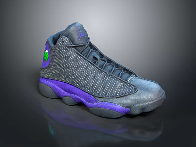 Grey Sneakers With Purple Soles Green Logo And Textured Upper Design 3d model