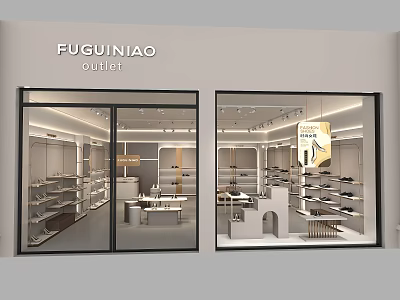 FUGUINIAO Outlet Shoe Store With Glass Window Display And Shoe Racks 3d model