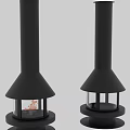 Two Modern Black Fireplaces With Glass Panel And Flame 3d model