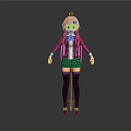 Game Anime Character With Pink Long Hair Red Jacket Green Plaid Skirt And Black Thigh High Socks Design