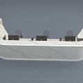 Curved White Marble Reception Desk With Three Seats And Black Computer Monitors 3d model