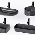 Black Washbasins in Different Shapes with Faucets Oval Round Rectangular and Square Designs