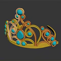 Elegant Golden Crown Fashion Accessory With Blue Gemstones And Curly Patterns