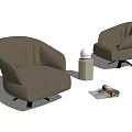 Modern Beige Leather Single Seater Sofa with Curved Backrest Table Lamp and Magazine