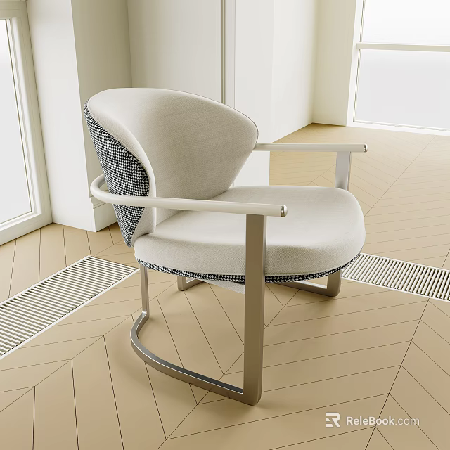Modern Style Single Chair With Gray Checkered Backrest And Metal Frame Wooden Floor Interior 3d model 