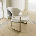 Modern Style Single Chair With Gray Checkered Backrest And Metal Frame Wooden Floor Interior