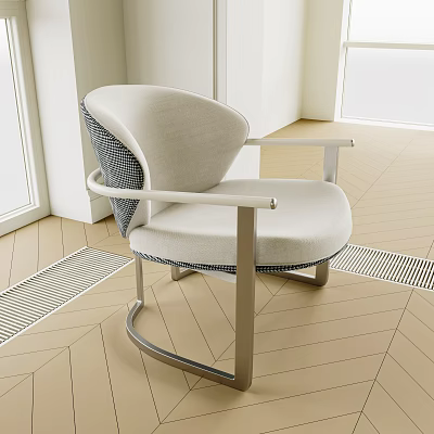 Modern Style Single Chair With Gray Checkered Backrest And Metal Frame Wooden Floor Interior 3d model