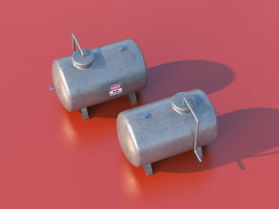 Two Silver Metal Household Storage Containers With Lids And Handles On Red Background 3d model