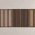 Different Designed Wooden Cabinet Doors With Rattan Panels And Brown Beige Tones