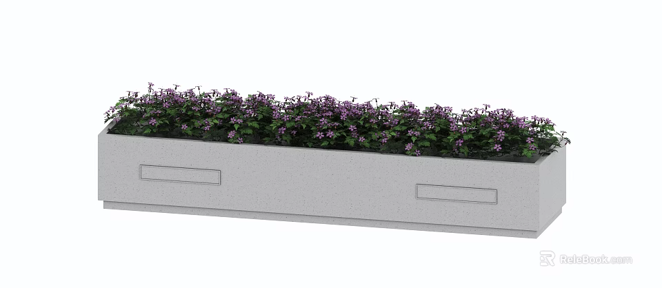 Gray Decorative Garden Planter Box With Drawer Design And Purple Flowers 3d model 