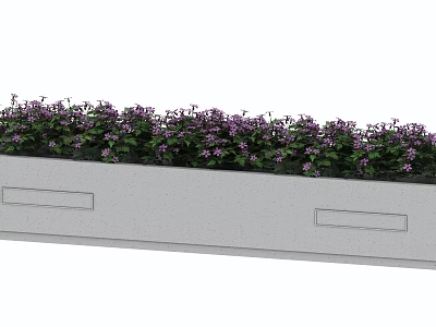 Gray Decorative Garden Planter Box With Drawer Design And Purple Flowers 3d model