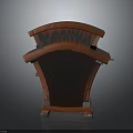 Red Wooden Storage Cabinet With Curved Top Wood Grain Detail And Metal Brackets