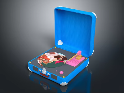 Open Blue Toy Suitcase Interior With Play Scene And Mini Figures 3d model