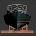 Detailed Vintage Wooden Model Boat With Green Hull And Classic Design On Display Stand