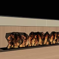 Modern Living Room Fireplace with Wooden Slats TV Above and Burning Flames