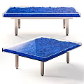 Modern Sofa And Coffee Table Set Featuring Blue Glass Tabletop And Stainless Steel Legs