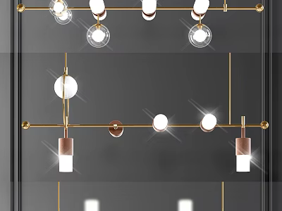 Modern Chandelier Design With Golden Metal Rods And Round Glass Globes 3d model