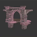 Ancient Stone Architectural Ruins With Arch Structure And Weathered Columns 3d model