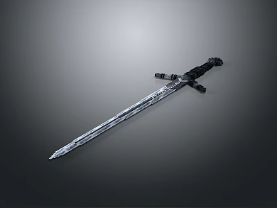 Medieval Style Intricate Engraved Decorative Sword With Black Hilt And Metal Blade 3d model