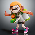 Playful Orange Haired Character And Squid Like Creature With Green Weapon Backpack And Goggles