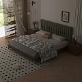 Stylish Double Bed With Green Tufted Headboard Wooden Frame And Nightstands In Modern Bedroom