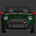 Green Compact Convertible Car With Black Roof Red Side Mirrors And Round Headlights