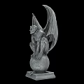 Detailed Winged Demon Sculpture Carving Crouching On Sphere With Pedestal Base