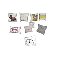 Various Decorative Throw Pillows Featuring Dog Cat Bicycle Prints And Striped Patterns 3d model