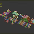 Various Wooden Logs And Stone Blocks Stacked With Crafting Tools And Materials