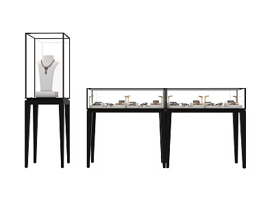 Elegant Black Frame Glass Display Cabinets for Jewelry and Watch Showcase Shelves 3d model