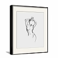 Minimalist Black And White Line Drawing Of Headless Female Figure With Light Frame On Dark Wall Background