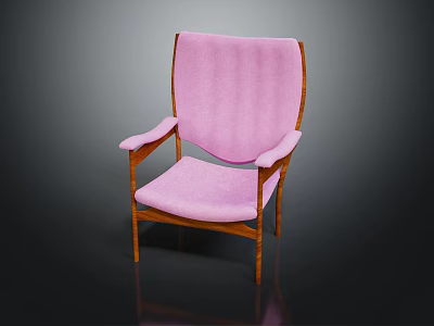 Pink Upholstered Accent Chair With Wooden Arms Legs And Modern Design 3d model