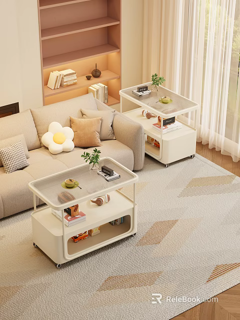 Modern Living Room Coffee Tables With Transparent Top And Storage Space For Books And Plants 3d model 