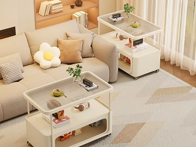 Modern Living Room Coffee Tables With Transparent Top And Storage Space For Books And Plants 3d model