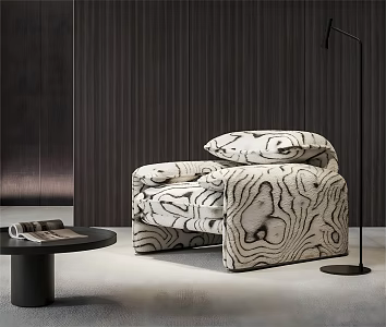 Middle Ancient Cream Casual Chair Baxter Brigitte Pattern Single Sofa Casual Coffee Table Combination Floor Lamp 3d model