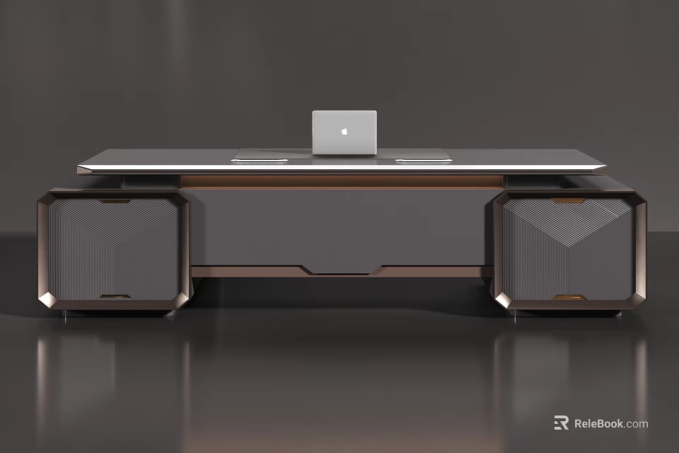 Modern Office Desk With Sleek Design Laptop And Side Storage Units 3d model 