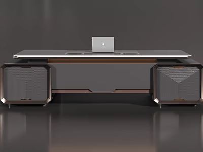 Modern Office Desk With Sleek Design Laptop And Side Storage Units 3d model