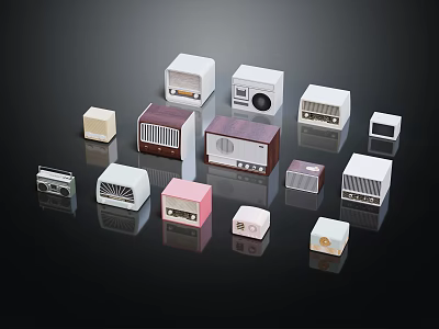 Vintage Radios Collection With Various Styles And Colors In Retro Design 3d model